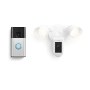Ring Battery Doorbell with Ring Floodlight Cam Wired Plus (White)
