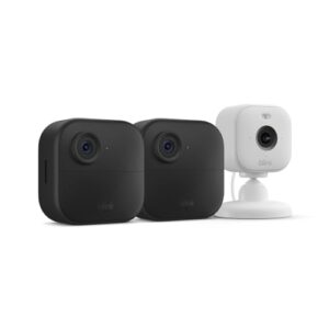 Blink Outdoor 4 + Blink Mini 2 — Smart security cameras, two-way talk, HD live view, motion detection, set up in minutes, Works with Alexa — 2 camera system + Mini 2 (White)