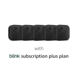 Blink Outdoor 5 camera system (4th Gen) With 1-Year Subscription – Wire-free smart security camera, two-year battery life, HD live view, person detection, Works with Alexa