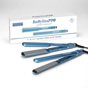 BaBylissPRO Flat Iron Hair Straightener, 1 Inch & 1-1/2 Inch Nano Titanium Prepack, Hair Styling Tools & Appliances, BNTPP57UC, Blue