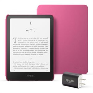Kindle Paperwhite Essentials Bundle including All-new Kindle Paperwhite (16GB) - Raspberry, Plant-Based Leather Cover - Raspberry, and Power Adapter