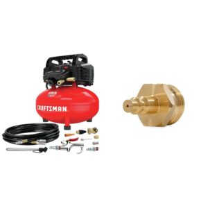 Craftsman Air Compressor, 6 Gallon, Pancake, Oil-Free (CMEC6150K) and Camco Blow Out Plug With Brass Quick Connect (36143)