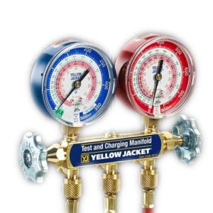 Yellow Jacket 42034 Series 41 Manifold with 3-1/8" Color-Coded Gauges, psi, R-22/404A/410A