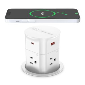 ANNQUAN 3.15" Pop Up Countertop Outlet with 15W Wireless Charger,Max 20W Power Delivery,800J Surge Protection,Pop Up Socket with with 4 USB,3ft Cord,ETL Listed