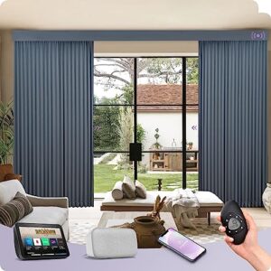 Graywind Hardwired Smart Curtains Compatible with Alexa Google Remote Control Motorized Drape for Sliding Door One-Way or Split Draw, Custom Width to 220" (Galaxy Series)