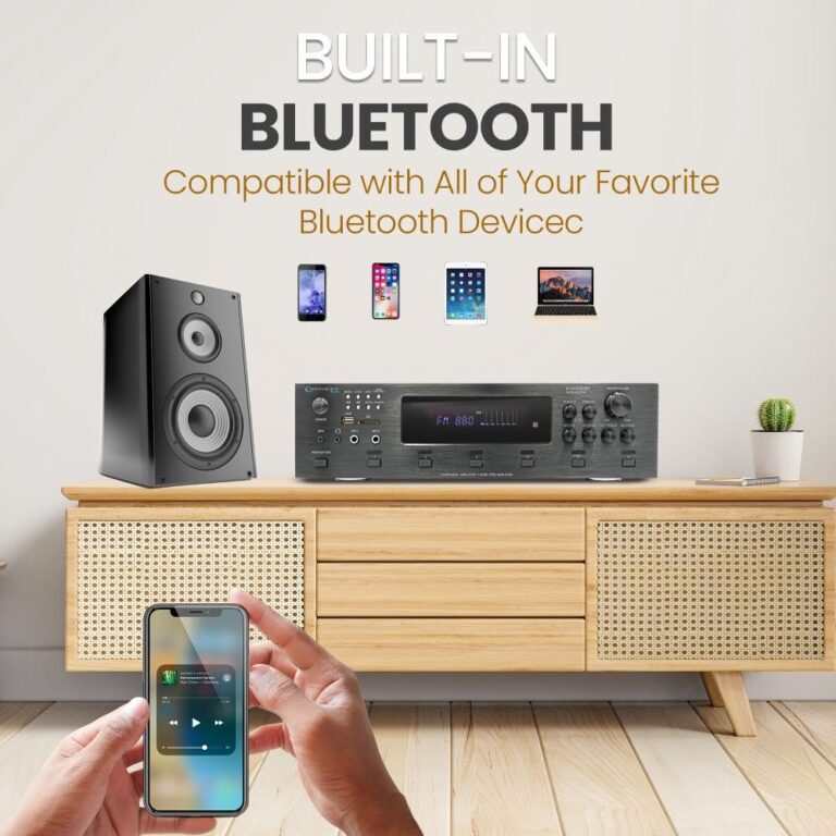Technical Pro 6000 Watts 6 Zone Digital Bluetooth Hybrid Amplifier Preamp Tuner w/Speaker USB, SD Card Output, 2 Mic Inputs, Bass & Treble Controls, Cooling Speed Fan & LCD Display - Image 5