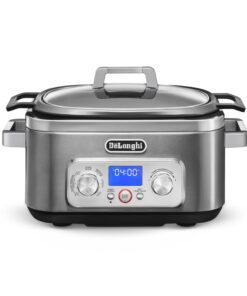 DeLonghi Livenza Multi-Cooker, Stainless Steel - 6 qt - Crock Pot Slow Cooker - 24-Hour Programmability & Seven Modes - Includes Non-Stick Dishwasher-Safe Pot, Steam Rack & Glass Lid