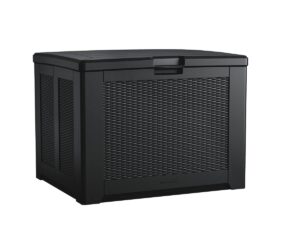 Rubbermaid Medium Resin Outdoor Storage Deck Box (74 Gal), Weather Resistant, Black, Deck Organization for Home/Backyard/Pool Chemicals/Toys/Garden Tools/Porch/Patio Cushions