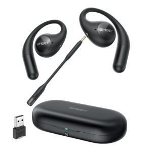 EMEET AirFlow Open Ear Headphones with Mic, Bluetooth 5.3 Wireless Headsets with Detachable Microphone, ENC Noise Cancelling, Multipoint Pairing, Ultra Comfort, Wireless Earbuds for Work, home, office