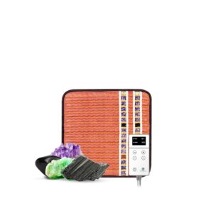 HealthyLine TAO Far Infrared Heating Pad - Small Natural Crystal Gemstones Mat for Back Pain - Electric Auto Shut Off - Rejuvenating Negative Ions Therapy - 18" x 18"