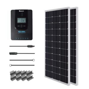 Renogy 200 Watt 12 Volt Monocrystalline Solar Panel Starter 20A Rover MPPT Charge Controller/Mounting Z Brackets/Tray Cable/Adaptor Kit for RV, Boats, Trailer, Camper, Marine,Off-Grid System, 200W