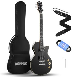 Donner Electric Guitar LP Solid Body, Full-Size 39 Inch Electric Guitar Beginner Kit Black with Bag, Cable, Strap, DLP-124B