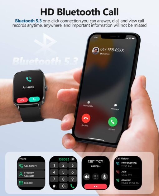 AI Voice-Controlled Smart Watches with 1.85" Screen - IP68 Waterproof, 24/7 Heart Rate Monitoring, Stress/Sleep/SpO2 Tracker, 100+ Sports Modes, Weather, Compatible with Android & iOS, Black - Image 5