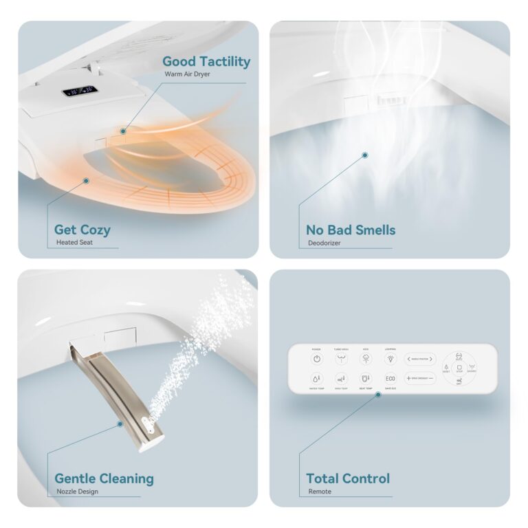 Electric Bidet Toilet Seat, Elongated V-shaped Heated Bidet with Dryer and Warm Water, Rear and Front Washing, Self-Clean Nozzle,Soft Close Toilet Seat with Remote Control, LED light and Deodorization - Image 5