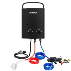 CAMPLUX 5L Portable Propane Gas Tankless Water Heater, 1.32 GPM Tankless Water Heater With 1.2 GPM Water Pump, Black