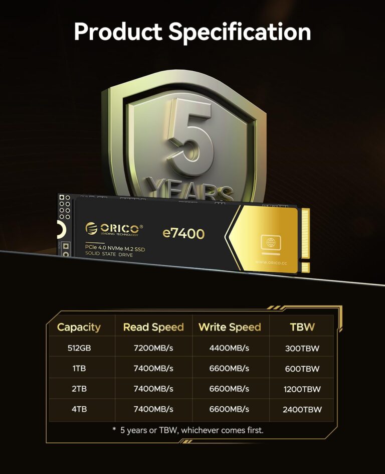 ORICO 4TB NVMe SSD PCIe 4.0- Up to 7400MB/s, M.2 2280 PCIe 4.0X4 Internal Solid State Drive, Fast Heat Dissipation, Compatible with macOS Windows for Gamers and Creators-e7400 - Image 2