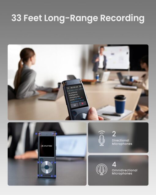 iFLYTEK Offline Voice Recorder with Playback, Secure Digital Recorder with AI Transcription, 5-Language Voice-to-Text, Noise Reduction, AI Voice Recorder for Meetings, Interviews, Learning - Image 6