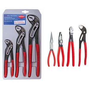 KNIPEX Alligator Pliers Set (7, 10, & 12) (002007US1) + KNIPEX Cobra Combination Cutter and Needle Nose Pliers 4-Piece Set