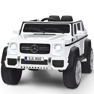 Costzon Ride on Car, Licensed Mercedes-Benz Maybach, 12V Battery Powered Vehicle Toy w/ 2 Motors, Remote Control, 3 Speeds, Lights, Horn, Music, Aux, Storage, Truck, Electric Car for Kids (White)