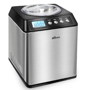 2.6 Qt Ice Cream Maker with Compressor, LCD Digital Display & Timer, No Pre-freezing, Countertop Gelato Makers, Automatic Ice Cream Machine for Homemade Use, Stainless Steel, 10-year Repair Service