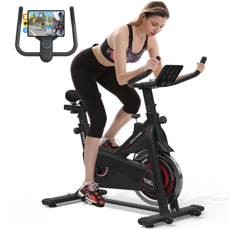 GOFLYSHINE Exercise Bike, Stationary Bike Stationary Indoor Cycling Bike for Home Cardio Gym 300lbs Weight Capacity, Workout Bike with Heavy Flywheel, Seat Cushion, LCD Monitor, Optoelectronic Heart Rate Monitoring, Heavy Duty Steel Frame,Silent Belt Driv