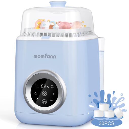 MOMFANN 4 in 1 Baby Bottle Washer with 2 Wash Time, Baby Bottle Sterilizer and Dryer, Save time & Effort, Easy to Use, Baby Blue