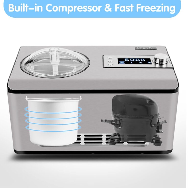 KUMIO 2.2-Quart Ice Cream Maker with Compressor, 2 in 1 Ice Cream Yogurt Machine, No Pre-Freezing, Stainless Steel Ice Cream Maker Machine with LCD Display, No Pre-Freezing - Image 8
