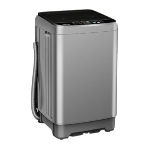BINMIT 15.6lbs Full-Automatic Washing Machine, Portable Compact Laundry Washer with Drain Pump, 10 Programs 8 Water Levels with LED Display for RV, Camping, Apartment, Dorm, Dark-Grey