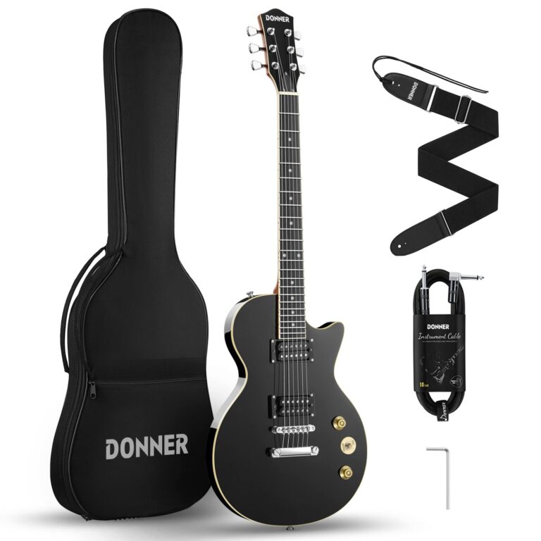 Donner Electric Guitar LP Solid Body, Full-Size 39 Inch Electric Guitar Beginner Kit Black with Bag, Cable, Strap, DLP-124B - Image 2