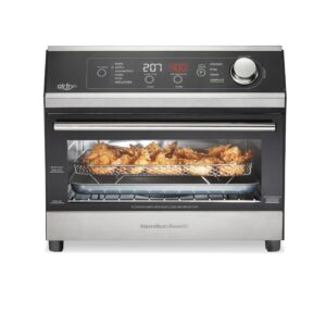 Hamilton Beach Digital Air Fryer Toaster Oven Combo, 10 Ways to Cook, 4 Preset Functions, Stay On & 1800 Watts, LED Capacitive-Touch Controls, 2 Rack Positions, Fits 12” Pizza, Black & Stainless Steel