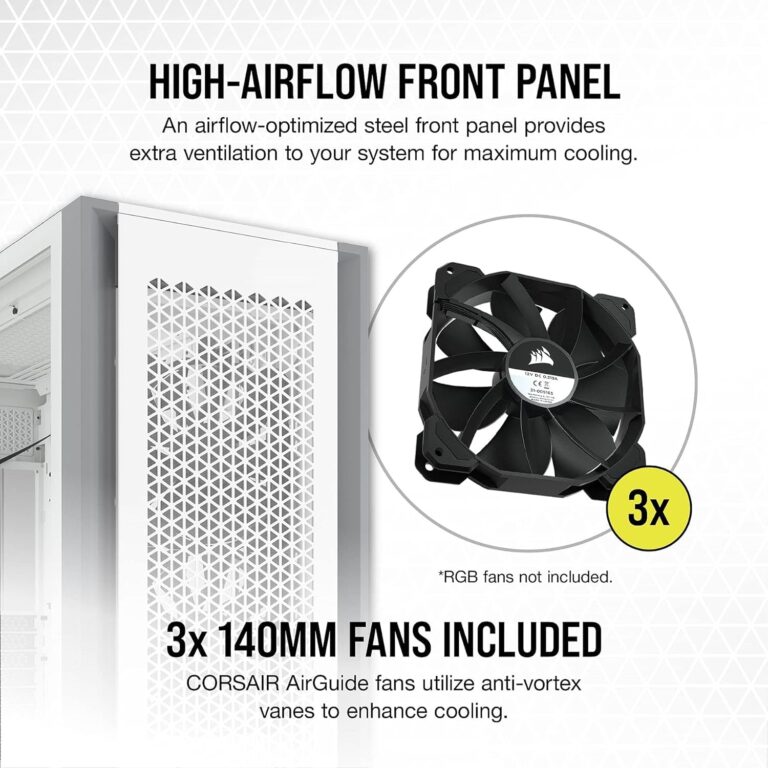 CORSAIR 7000D AIRFLOW Full-Tower ATX PC Case – High-Airflow Front Panel – Spacious Interior – Easy Cable Management – 3x 140mm AirGuide Fans with PWM Repeater Included – White - Image 12
