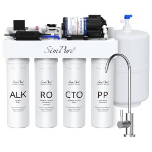 SimPure Alkaline Reverse Osmosis Water Filter, Mineral Reverse Osmosis System 8 Stage, NSF/ANSI 58 Certified, Under Sink RO Water Filtration System 100 GPD with Tank, Build in Pump, Reduce PFAS