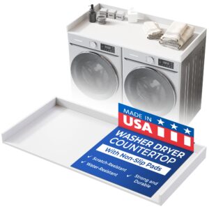 OfficeSimpli Washer Dryer Countertop, Made in USA, Non-Slip Pads, Easy Clean, Laundry Room Essentials and Decor, Washer Dryer Wood Top for Organization (Glacier White, Standard (27.5" x 54"))