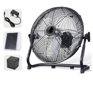 HSPLXYT 12" Portable Solar Rechargeable Floor Fan, 8000mAH Battery Capacity Solar Panel Powered Battery Operated Fan Portable Fan Table Fan for Fishing, Camping, Bedroom, Workplace (Color : Black)