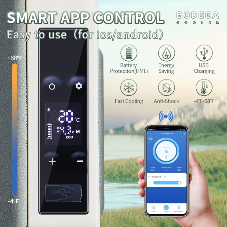 BODEGACOOLER 12 Volt Car Refrigerator, Electric Cooler Portable Freezer WIFI APP Control, 32Quart(30L) RV Car Fridge-4℉-68℉, 12/24V DC100-240 Volt AC for Outdoor Camping Travel Vehicles Home Use - Image 7