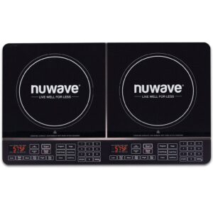 Nuwave Double Induction Cooktop, Powerful 1800W, 2 Large 8” Heating Coils, Independent Controls, 94 Temp Settings from 100°F to 575°F in 5°F Increments, 2 x 11.5” Shatter-Proof Ceramic Glass Surface
