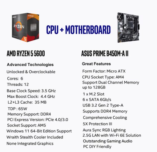 MICRO CENTER AMD Ryzen 5 5600 Desktop Processor with ASUS Prime B450M-A II AMD AM4 Micro ATX Motherboard - Image 7