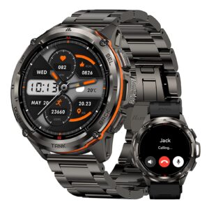 KOSPET Tank T3 Ultra GPS Smart Watch for Men-Pressure/Altitude/Compass, Extra-Large Battery, Stainless Steel Unibody Rugged Military Smartwatch Make/Answer Call, 5ATM Waterproof (2 Bands)