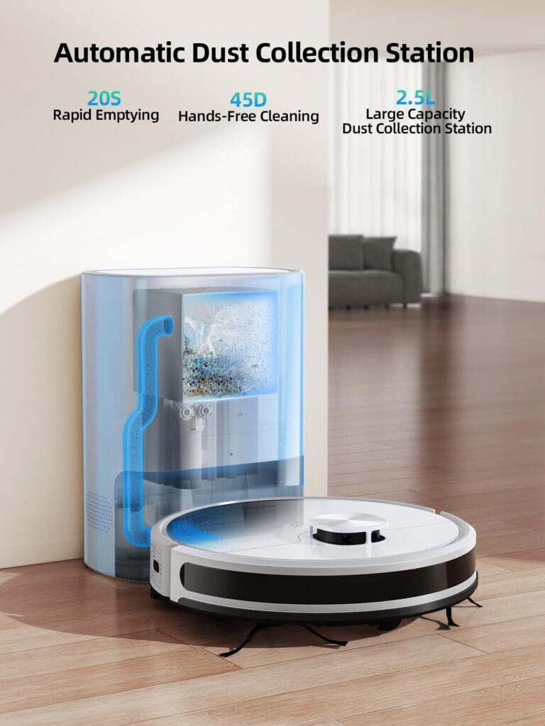HONITURE Robot Vacuum and Mop Combo,Q6 SE Robot Vacuum Cleaner with Self-Emptying,3500pa Max Suction Laser Navigator Robotic Vacuum with Smart Mapping,180 Mins Run-Time,App Control,Ideal for Pet Hair - Image 8