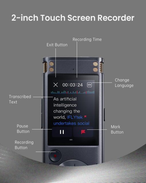 iFLYTEK Offline Voice Recorder with Playback, Secure Digital Recorder with AI Transcription, 5-Language Voice-to-Text, Noise Reduction, AI Voice Recorder for Meetings, Interviews, Learning - Image 4