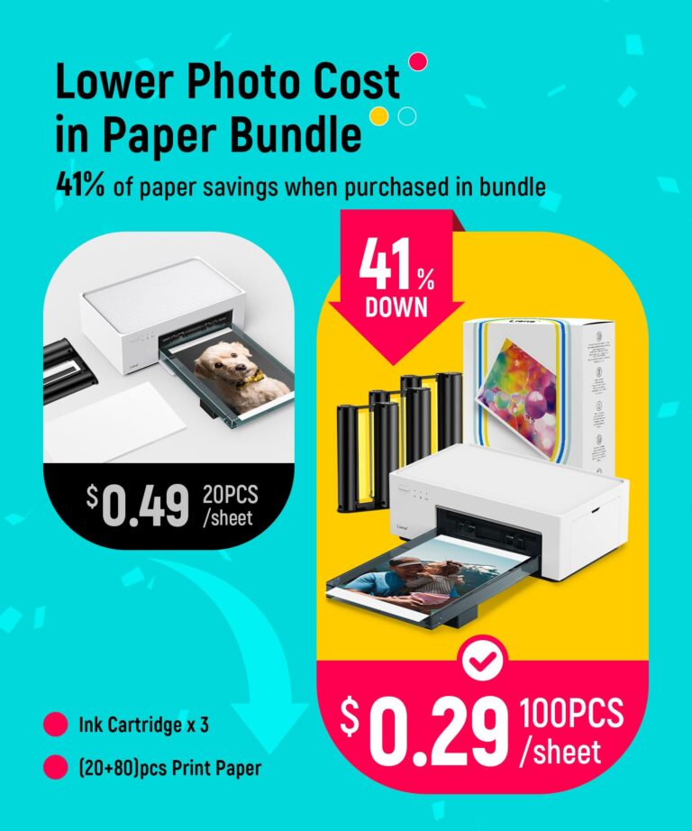 Liene M100 4x6'' Photo Printer, Phone Printer 100 Sheets & 3 Cartridges, Full-Color Photo, Portable Instant Photo Printer for iPhone Android, Thermal Dye Sublimation, Wi-Fi Picture Printer 100 Papers - Image 8