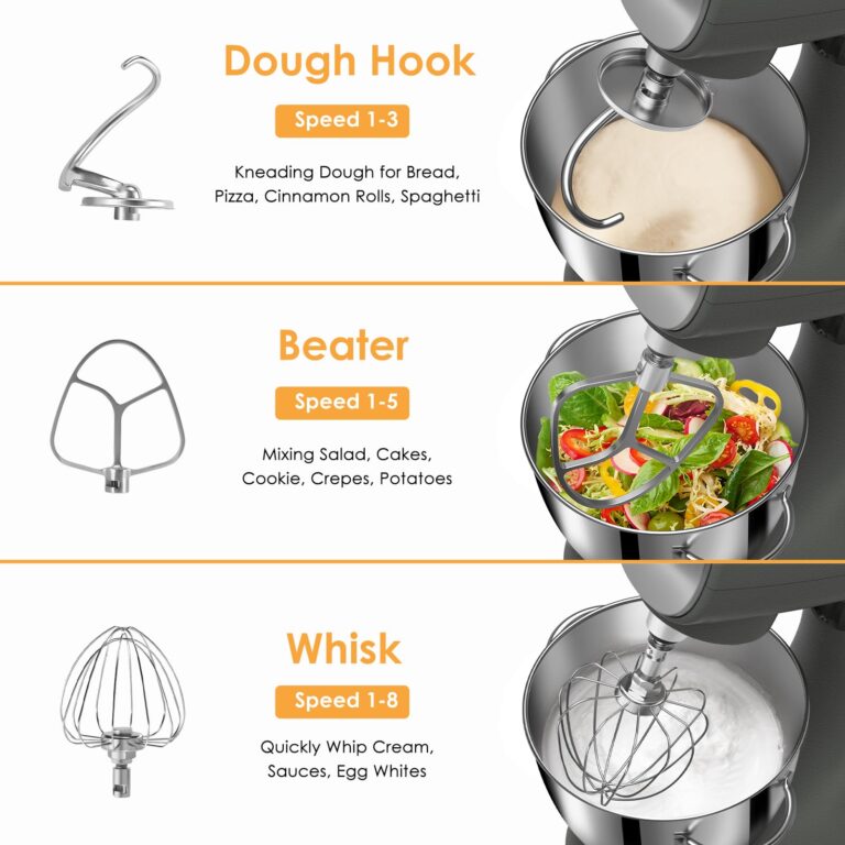 ZACME Mixers Kitchen Electric Stand Mixer 5.5QT 600W, Aluminum die casting and Gears, Dual Cooling System, Low Noise, DC Motor, LED Display and Timing Function, Tilt-head Metal Food Mixer, Grey - Image 5