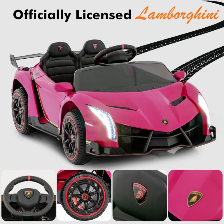 INFANS 2 Seater Kids Ride on Car, 12V 4WD Licensed Lamborghini Veneno Powered Electric Vehicle with Hydraulic Doors, Rocking Mode, Adjustable Speeds, Remote Control, MP3, Headlight (Coral) - Image 3
