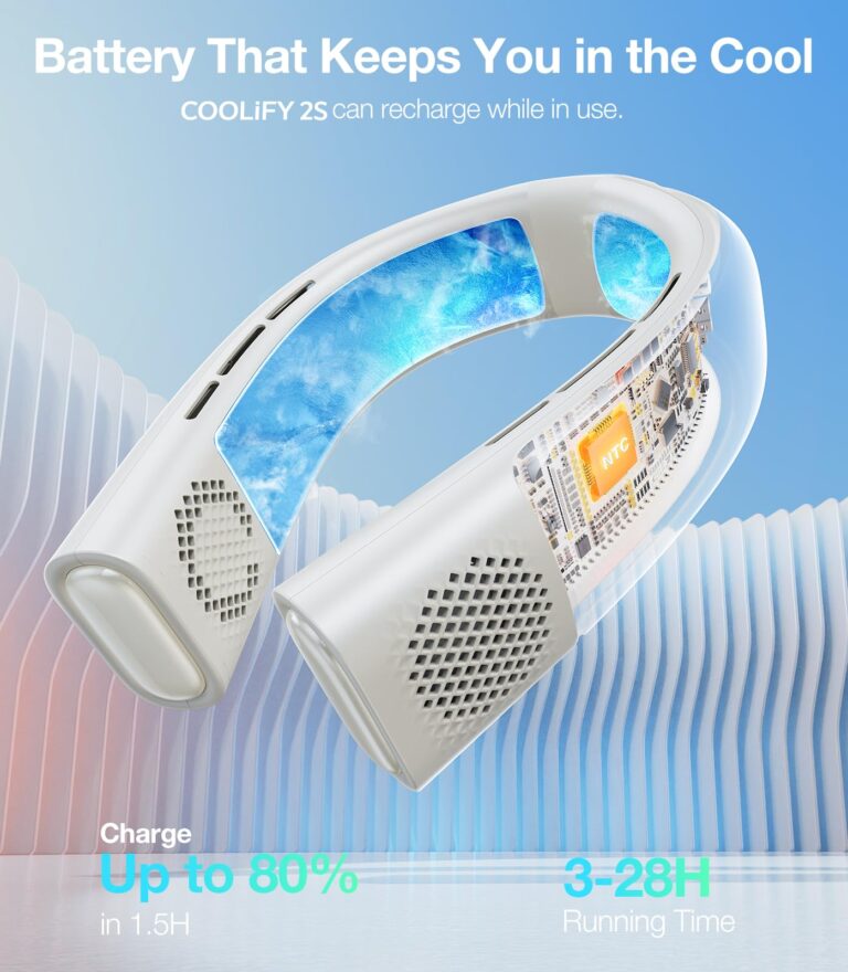 TORRAS COOLIFY 2S Neck Air Conditioner, Portable Personal Cooler and Heater Strong Wind, 3-Speed, App Control Neck Fan Rechargeable, Storm White - Image 5
