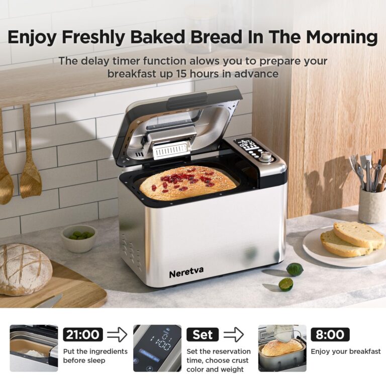 Neretva Bread Maker, 3.3LB Larger Bread Machine 15-in-1 Stainless Steel & Nonstick Ceramic Pan & Auto Nut Dispenser Breadmaker Machines Full Touch Panel with Gluten Free White Wheat Rye French Pizza - Image 4