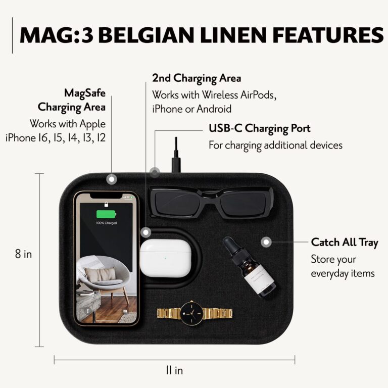 Courant MAG:3 Charger and Tray - Belgian Linen, Multi-Device Charger Compatible with MagSafe iPhones 16, 15, 14, 13, 12 or Wireless AirPod Cases (Charcoal) - Image 5