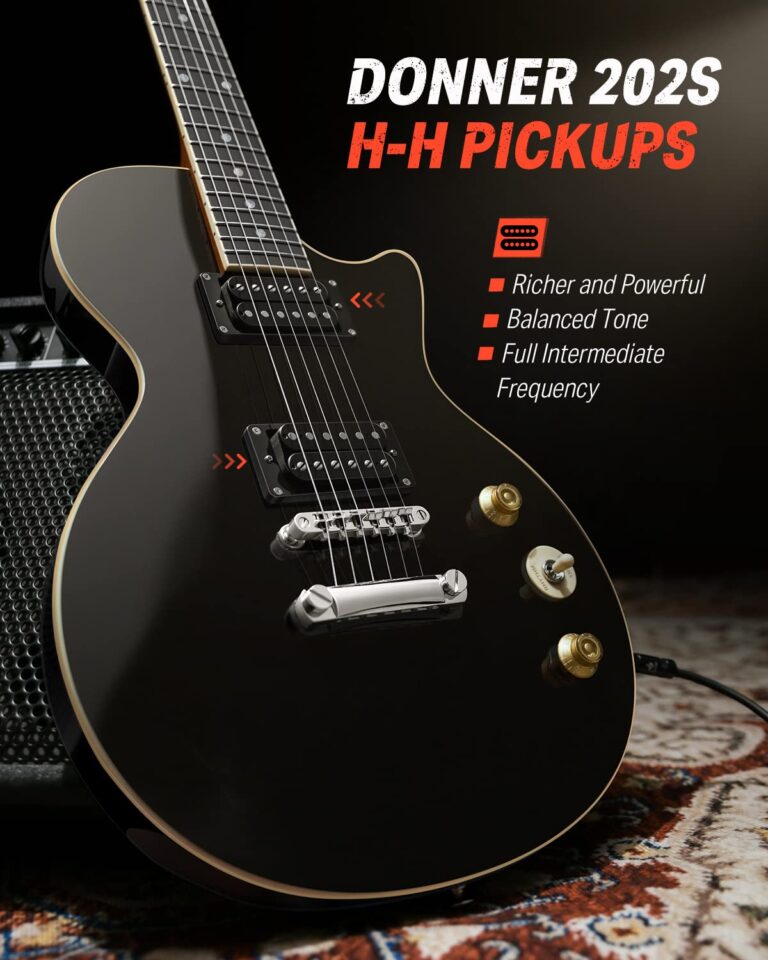 Donner Electric Guitar LP Solid Body, Full-Size 39 Inch Electric Guitar Beginner Kit Black with Bag, Cable, Strap, DLP-124B - Image 8
