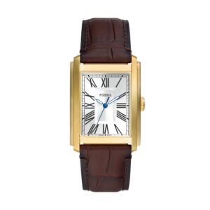 Fossil Men's Carraway Quartz Stainless Steel and Leather Three-Hand Watch, Color: Gold, Brown (Model: FS6011)