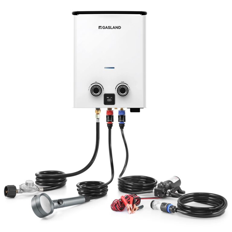GASLAND G5 PRO Portable Propane Outdoor Tankless Water Heater 1.32GPM, Outdoor Gas Water heater with Pump & Pipe Strainer for Off Grid, Ultra Slim Portable Hot Water Heater, 34,000 BTU, 5L