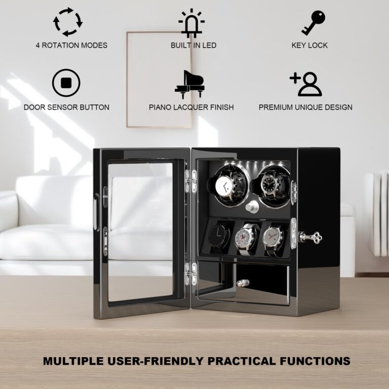 DUKWIN Watch Winder for 2 Automatic Watches,Lockable Watch Winders with Watch and Jewelry Storages, Super Quiet Mabuchi Motor with High-Gloss Piano Lacquer Finish,Built-in Illumination Black - Image 6
